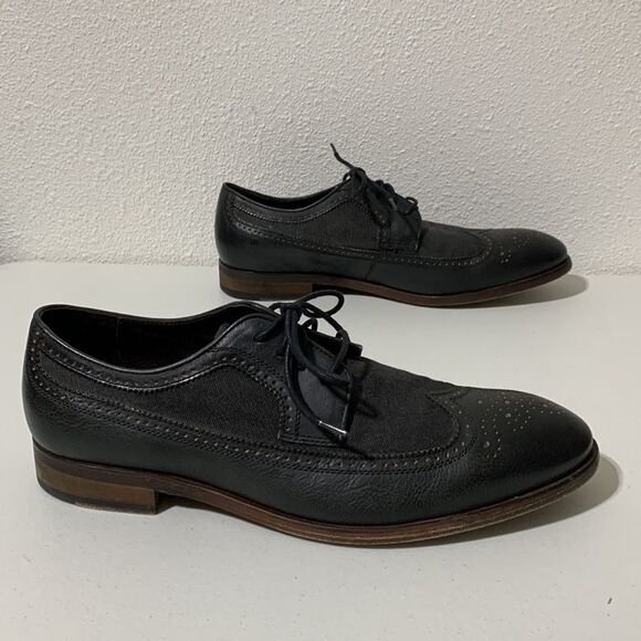 John‎ Varvatos USA Black Leather & Canvas Wing Tip Shoe Sz 11.5 main image 12